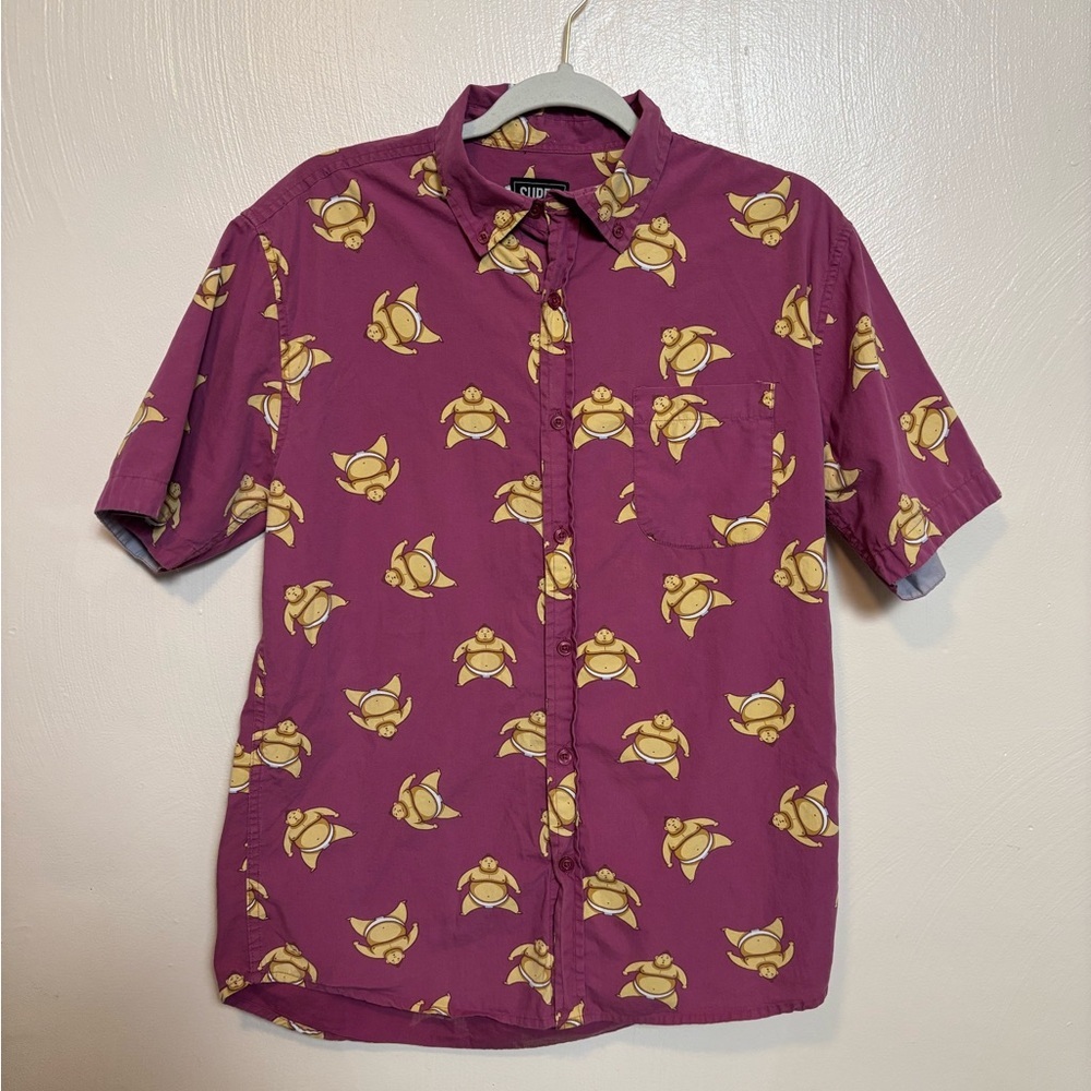 Ryogoku Super Massive Short Sleeve Sumo Wrestler‎ Button Down Purple Size Medium